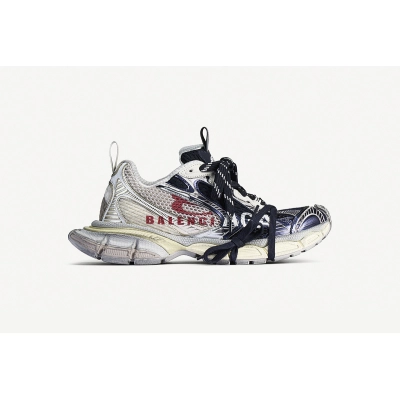 Balenciaga 3XL Split Logo Sneaker in Eggshell/Red/Navy 01