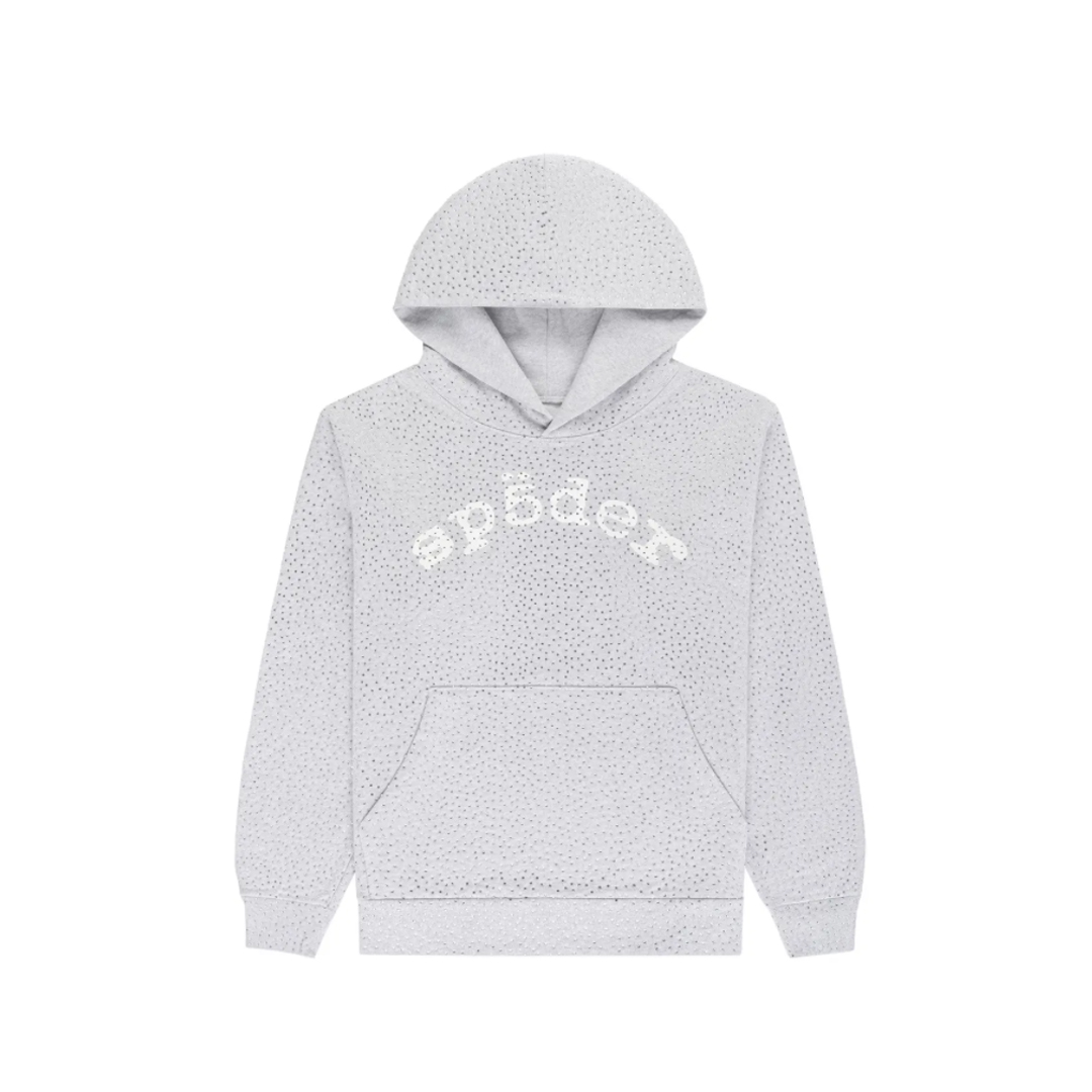 Sp5der Worldwide AOP Webstone Hoodie With Rhinestones Grayish-White