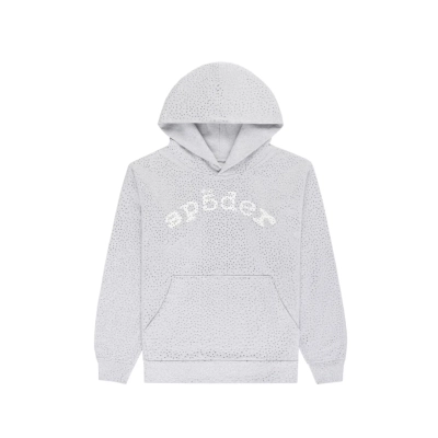 Sp5der Worldwide AOP Webstone Hoodie With Rhinestones Grayish-White 01