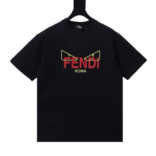 Fendi Yellow-Eyed & Red-Letter Print T-Shirt Black