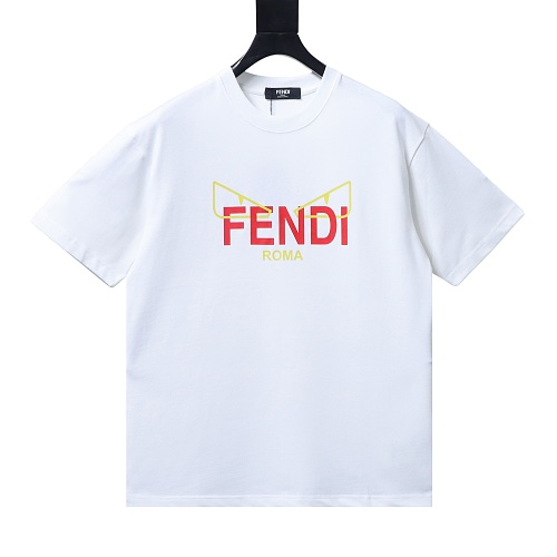 Fendi Yellow-Eyed & Red-Letter Print T-Shirt White
