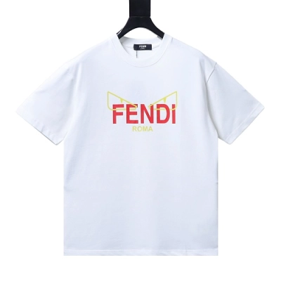 Fendi Yellow-Eyed & Red-Letter Print T-Shirt White 01