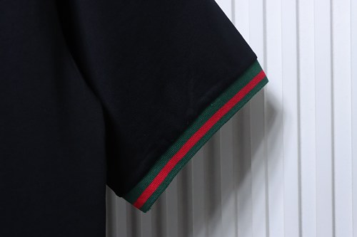 Gucci Red and Green Ribbed Crew-Neck T-Shirt Black