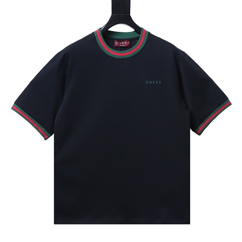 Gucci Red and Green Ribbed Crew-Neck T-Shirt Black
