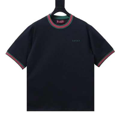 Gucci Red and Green Ribbed Crew-Neck T-Shirt Black 01