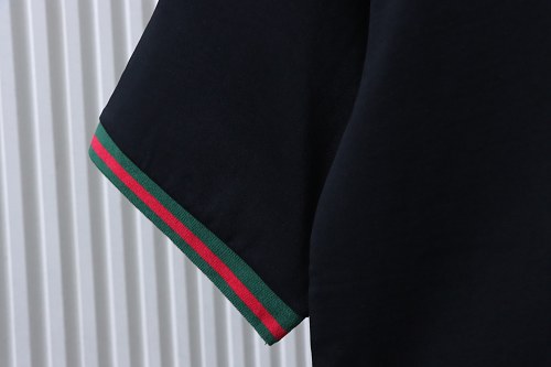 Gucci Red and Green Ribbed Crew-Neck T-Shirt Black