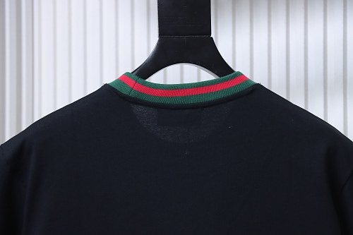 Gucci Red and Green Ribbed Crew-Neck T-Shirt Black