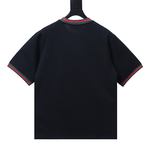 Gucci Red and Green Ribbed Crew-Neck T-Shirt Black