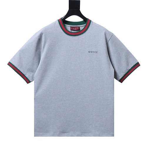 Gucci Red and Green Ribbed Crew-Neck T-Shirt Gray