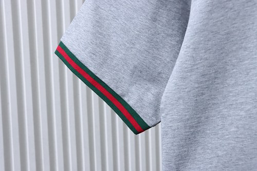 Gucci Red and Green Ribbed Crew-Neck T-Shirt Gray