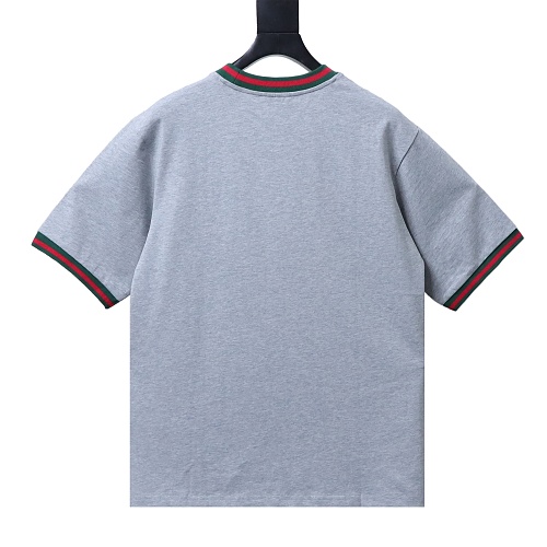 Gucci Red and Green Ribbed Crew-Neck T-Shirt Gray