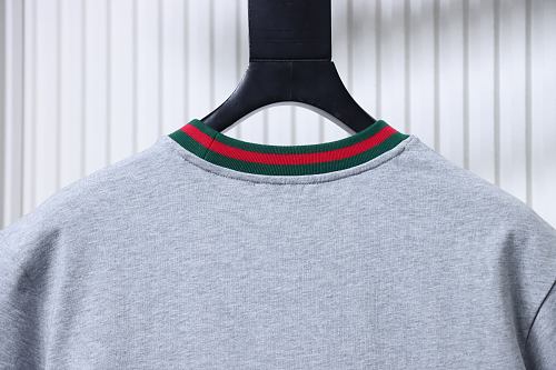Gucci Red and Green Ribbed Crew-Neck T-Shirt Gray