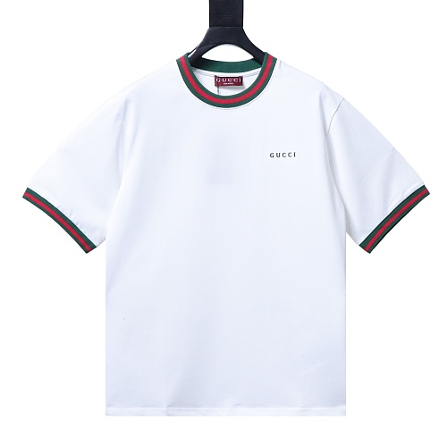 Gucci Red and Green Ribbed Crew-Neck T-Shirt White