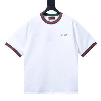 Gucci Red and Green Ribbed Crew-Neck T-Shirt White 01