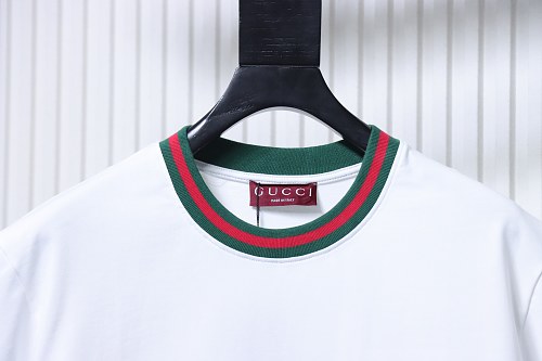 Gucci Red and Green Ribbed Crew-Neck T-Shirt White