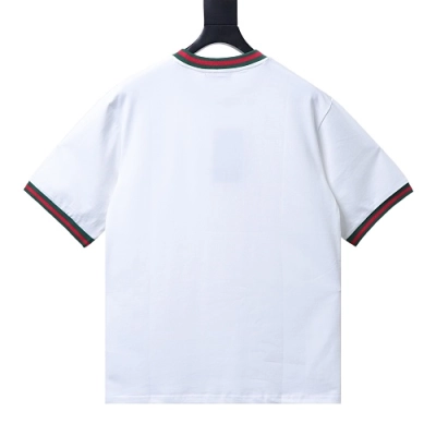 Gucci Red and Green Ribbed Crew-Neck T-Shirt White 02