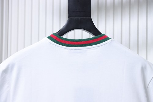 Gucci Red and Green Ribbed Crew-Neck T-Shirt White