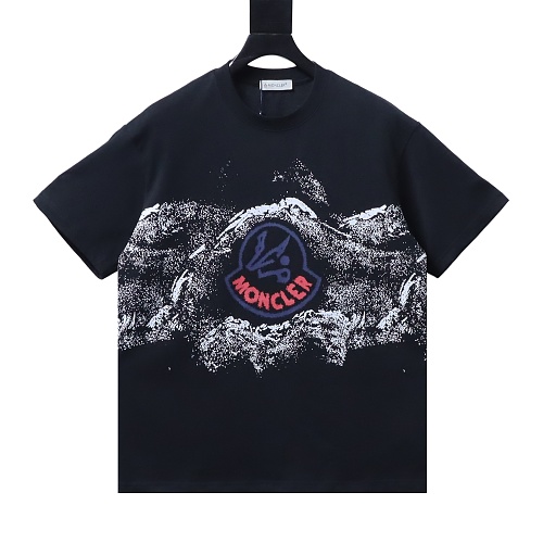 Moncler Ink-Style Mountain Print T-Shirt Black