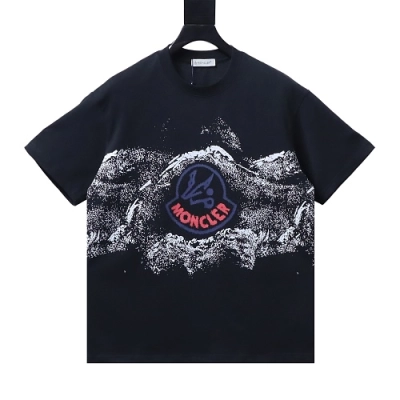 Moncler Ink-Style Mountain Print T-Shirt Black 01