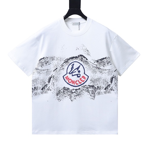Moncler Ink-Style Mountain Print T-Shirt White