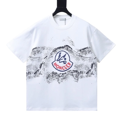 Moncler Ink-Style Mountain Print T-Shirt White 01