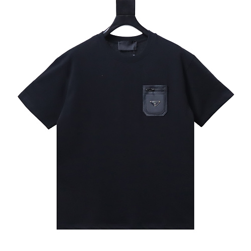 Prada Genuine Leather Black Pocket T-shirt Black