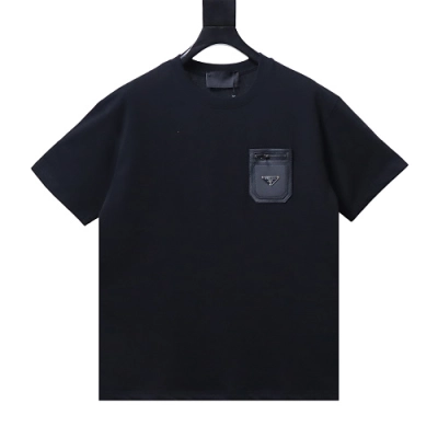 Prada Genuine Leather Black Pocket T-shirt Black 01