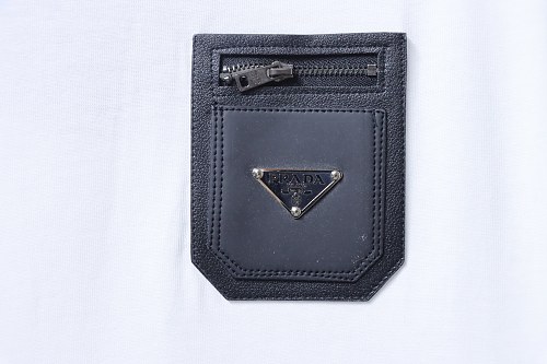 Prada Genuine Leather Black Pocket T-shirt White