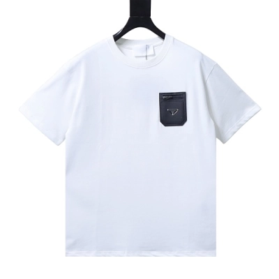 Prada Genuine Leather Black Pocket T-shirt White 01