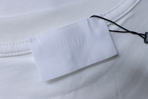 Prada Genuine Leather Black Pocket T-shirt White