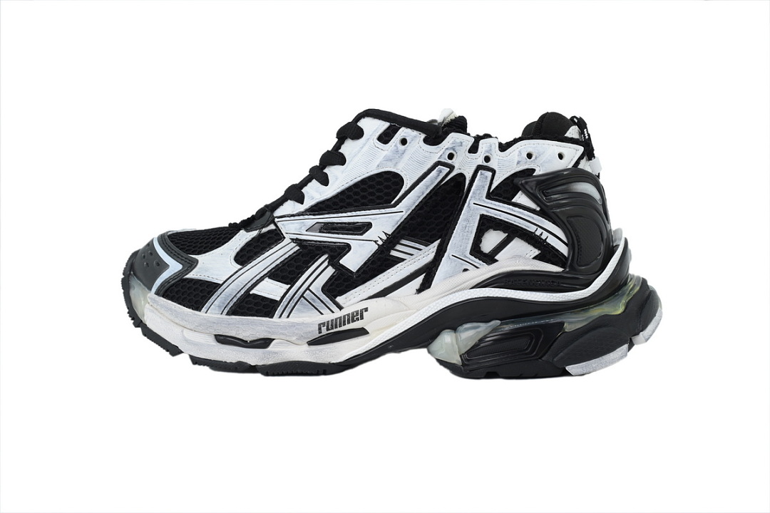 Balenciaga Runner LED Sneaker Black and White 853225 WRNLD 9010