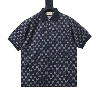 Gucci All-Over Print Short Sleeve Polo Shirt Black Gray 01
