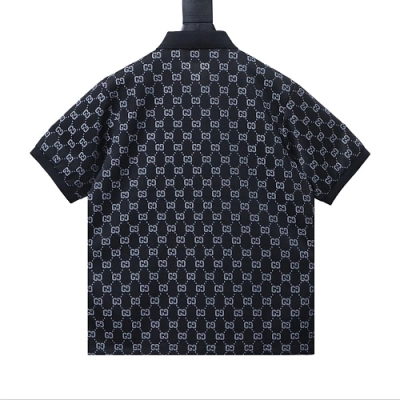 Gucci All-Over Print Short Sleeve Polo Shirt Black Gray 02