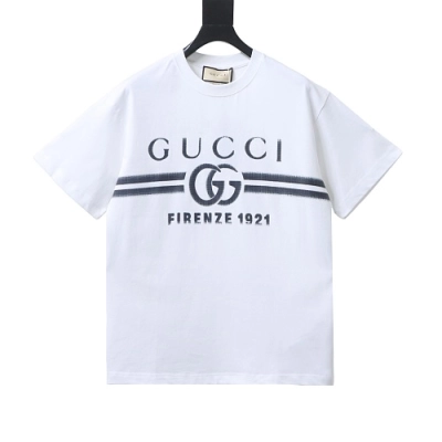Gucci Black and White Gradient Belt Print T-shirt White 01