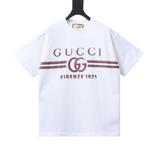 Gucci Red and White Gradient Belt Print T-shirt White