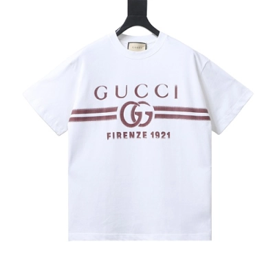 Gucci Red and White Gradient Belt Print T-shirt White 01