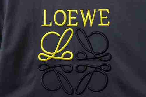 Loewe Line-style Letter Embroidery T-Shirt Dark Gray