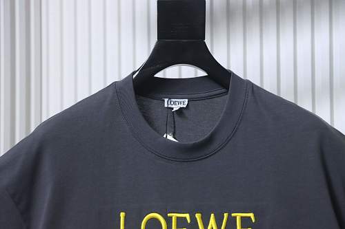 Loewe Line-style Letter Embroidery T-Shirt Dark Gray