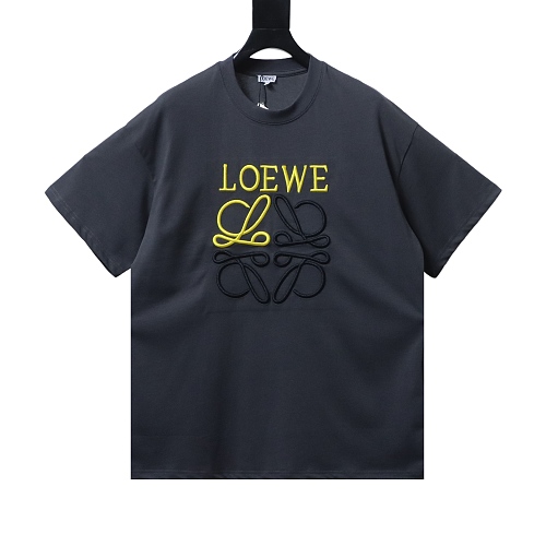 Loewe Line-style Letter Embroidery T-Shirt Dark Gray
