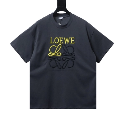 Loewe Line-style Letter Embroidery T-Shirt Dark Gray 01