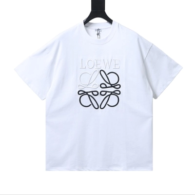 Loewe Line-style Letter Embroidery T-Shirt White 01