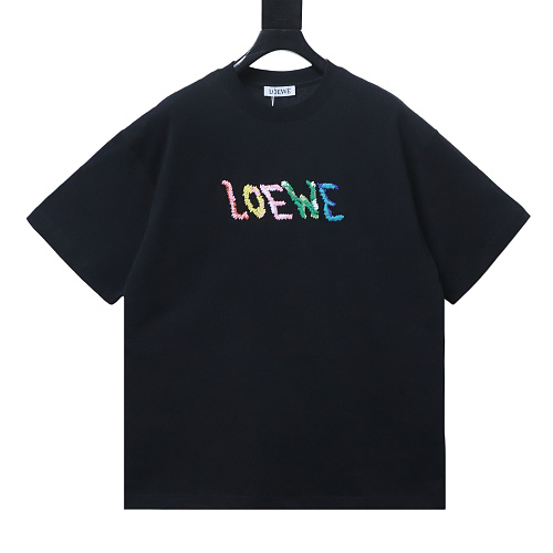 Loewe Rainbow Letter Embroidery T-Shirt Black