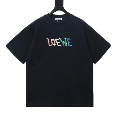 Loewe Rainbow Letter Embroidery T-Shirt Black 01