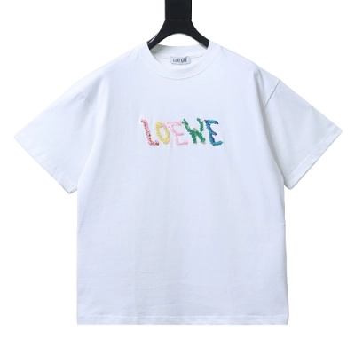 Loewe Rainbow Letter Embroidery T-Shirt White 01