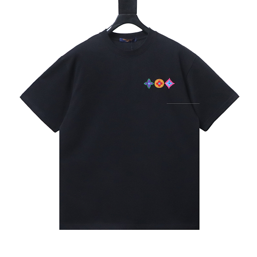 Louis Vuitton Colorful Calico Embroidery Logo T-Shirt Black