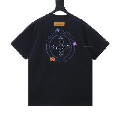 Louis Vuitton Colorful Calico Embroidery Logo T-Shirt Black 02