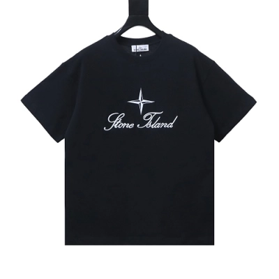 Stone Island Letter Embroidery T-Shirt Black 01