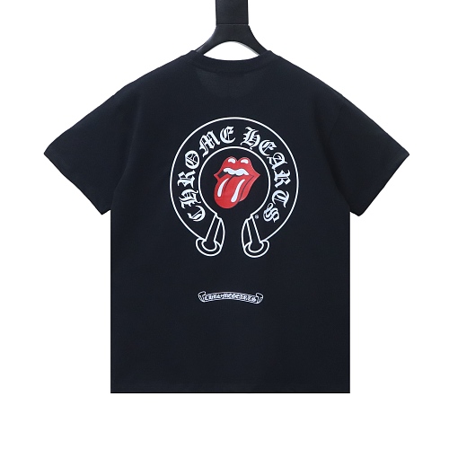 Chrome Hearts Rolling Stones Red Horseshoe & Big Tongue Print T-Shirt Black