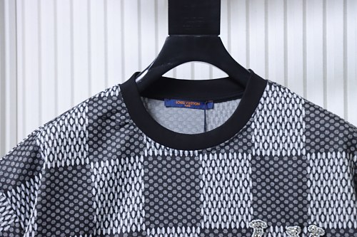 Louis Vuitton Rhinestone Letter Logo Checkerboard T-Shirt Black