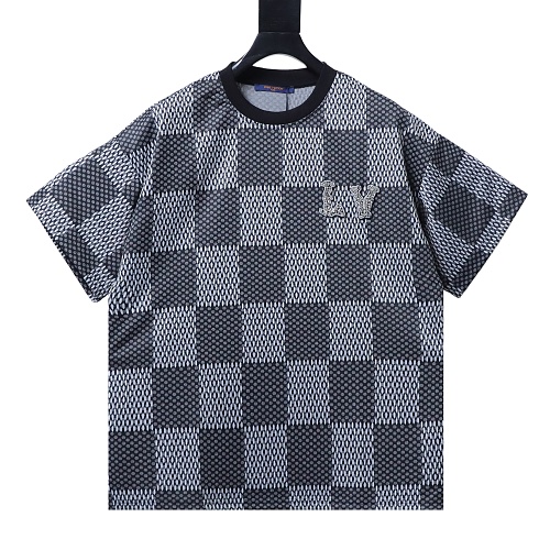 Louis Vuitton Rhinestone Letter Logo Checkerboard T-Shirt Black